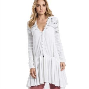 Free people set to stun white lace long sleeve tunic linen blend embroidery over